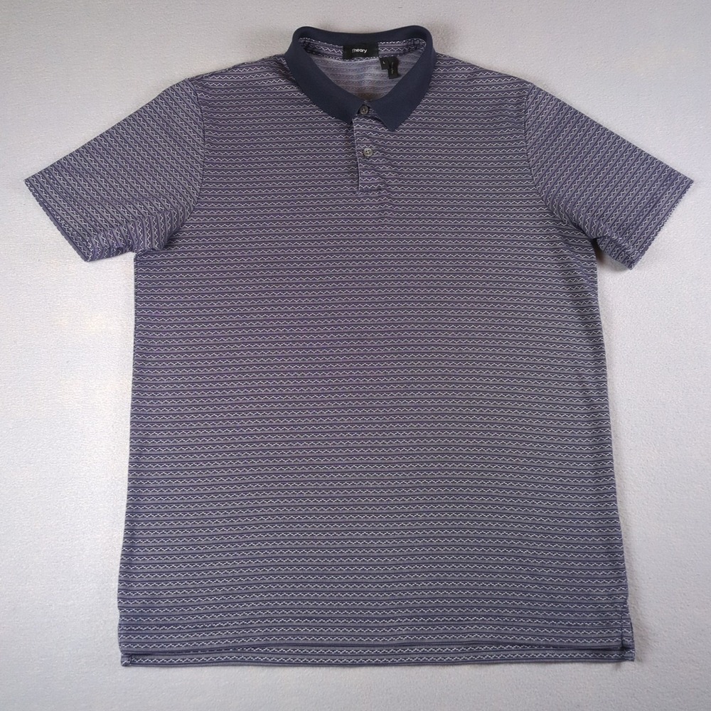 Theory Polo Shirt Mens Gray Large Pima Cotton Striped Zig Zag Pattern Collared